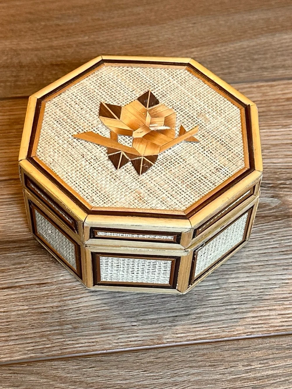 Octagonal Woven Rattan Decorative Storage Box - Natural Brown